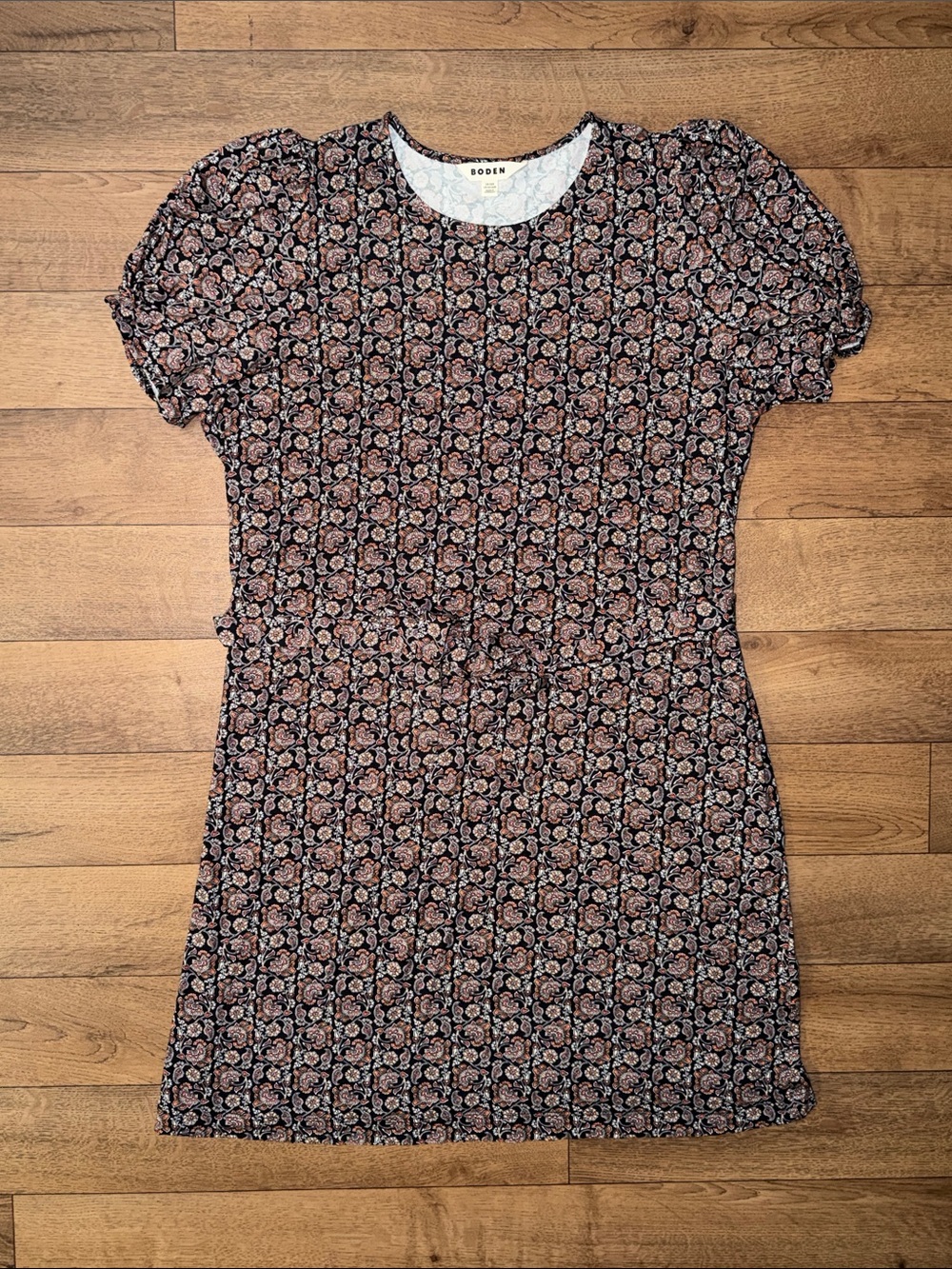 Boden Size 20-22R Knot Detail Jersey Mini Dress In Black Block Paisley Plus Size